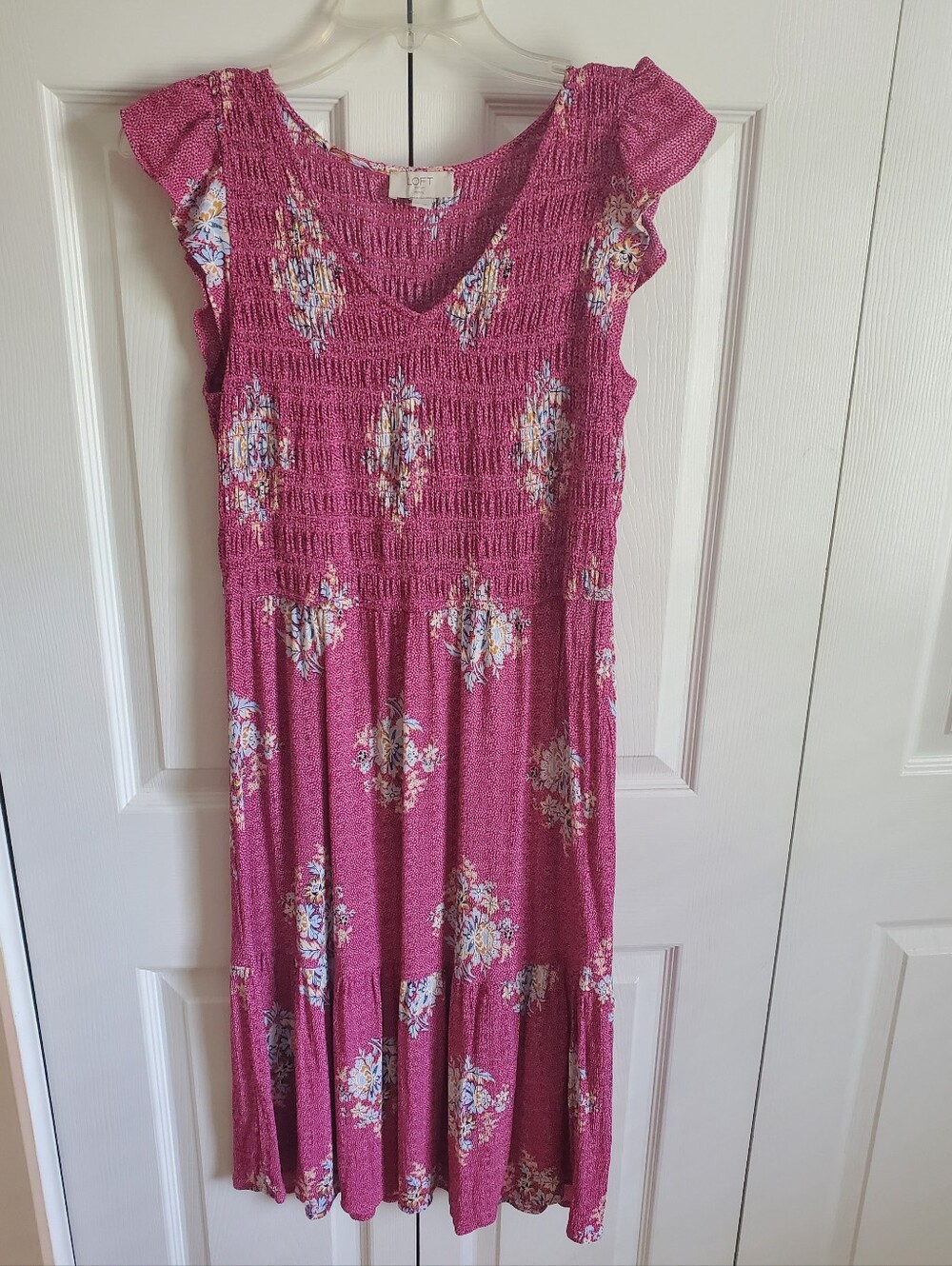 LOFT Pink Floral Midi Dress